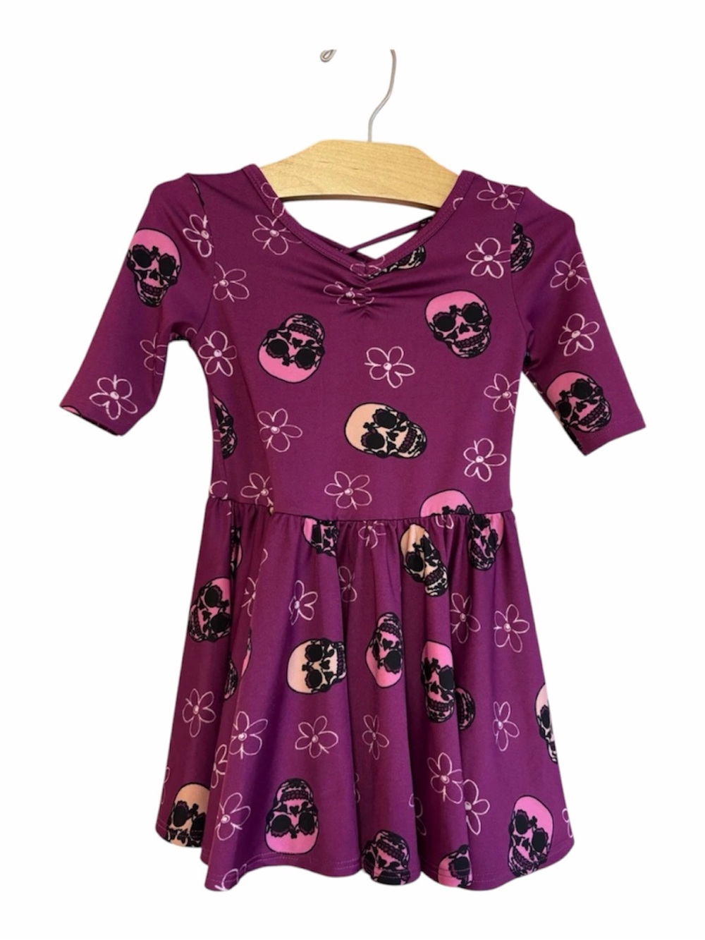 Dot Dot Smile Girls' Purple Skull & Flower Skater Dress- Size 6-12 month